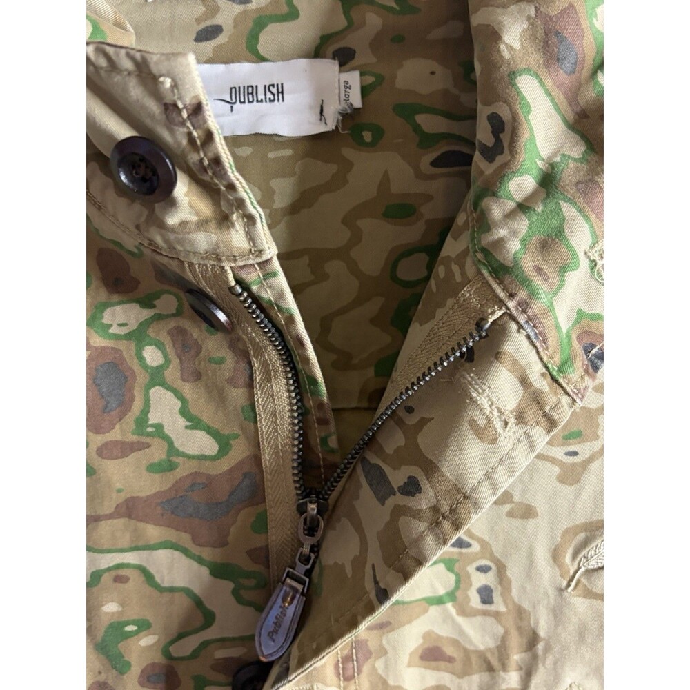 Men Publish Camo Denim Hood Jacket Zip Button Logo Midi L Urban Hip Outdoor Coat - Picture 9 of 16